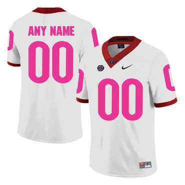 Men%27s Georgia Bulldogs White Customized Breast Cancer Awareness College Football Jersey->customized ncaa jersey->Custom Jersey